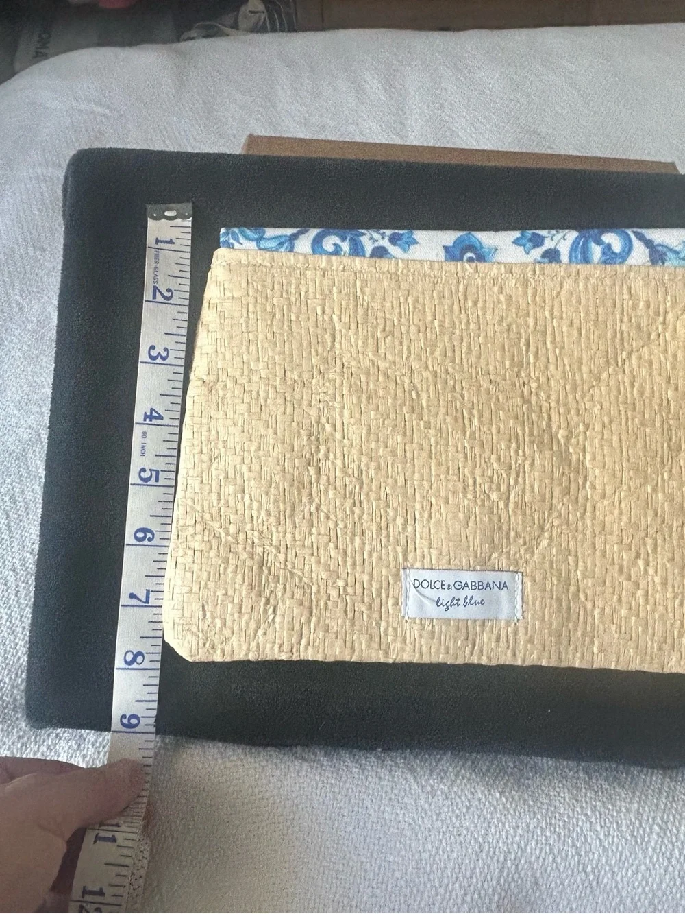 NWT Dolce & Gabbana Straw Clutch in Natural with Blue Trim